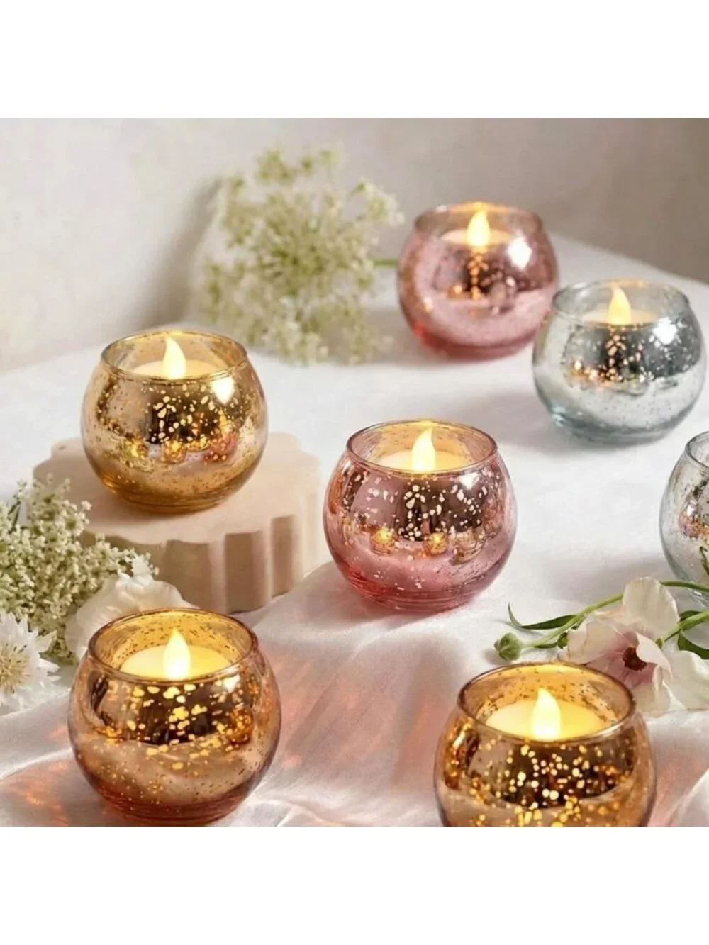 24 Speckled Mercury Glass Votive Candle Holders for Wedding & Party Decor